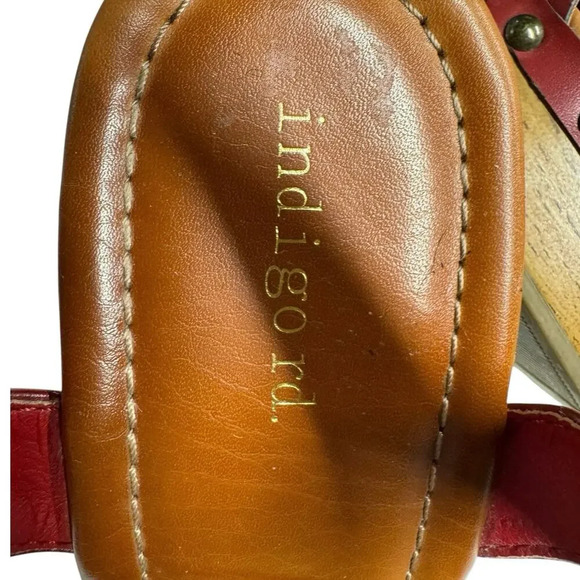 Indigo Rd. Women's Kokka Red Leather Platform Sandal Size 10 Wood Chunky Heel - Picture 6 of 8